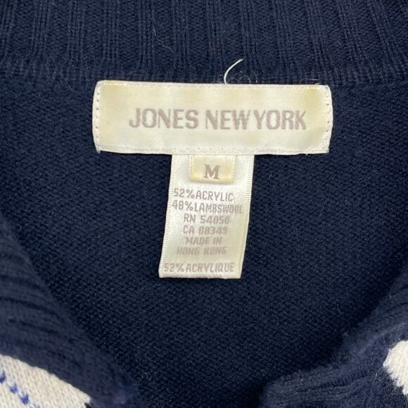 JONES NEW YORK Sweater M Argyle Lambswool Button Front Cardigan Blue HK VTG - Picture 5 of 15